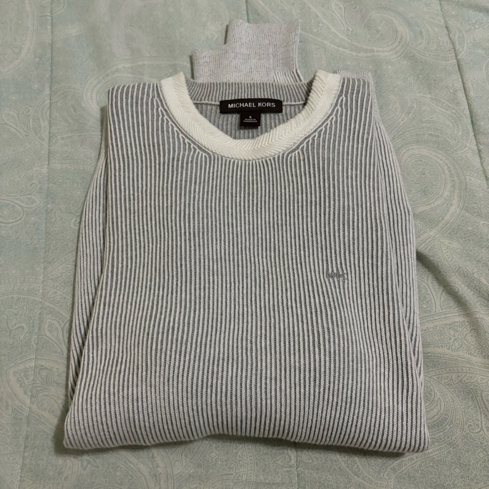 Michael Kors grey and white ribbed sweater